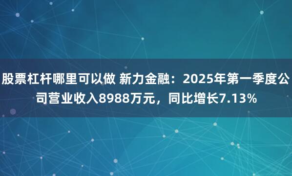 股票杠杆哪里可以做 新力金融：2025年第一季度公司营业收入8988万元，同比增长7.13%